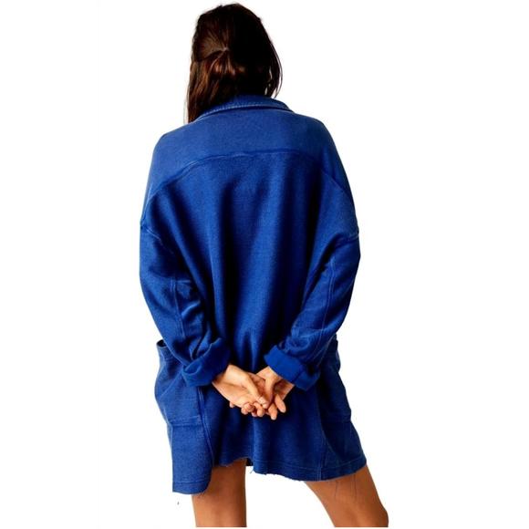 NEW FREE PEOPLE willow polo top in rinsed cobalt - Picture 3 of 5